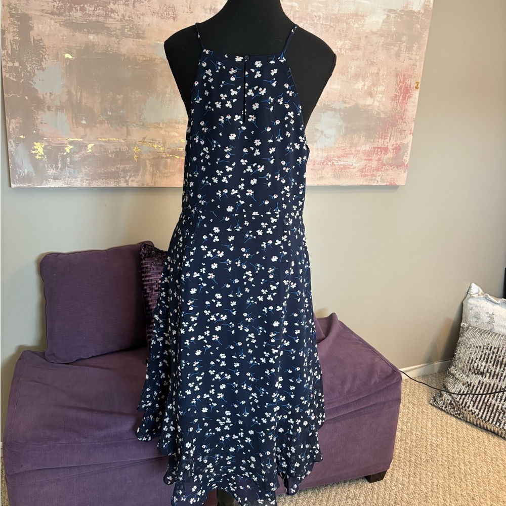 Banana Republic Navy‎ Dress Floral Spaghetti Strap with Ruffle Skirt Size M - Picture 5 of 11